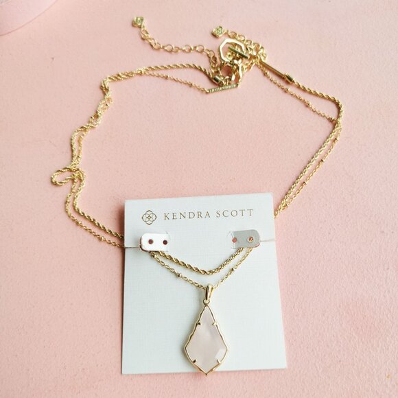 Kendra Scott - Faceted Alex Rose Quartz Gold Convertible Necklace - NEW - Picture 2 of 4